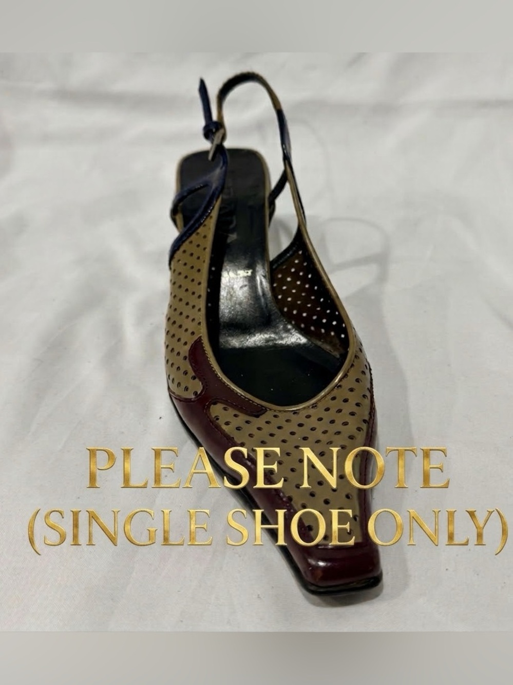 Vintage Prada Y2K Perforated Leather Slingback Kitten Heel 38.5 SINGLE SHOE